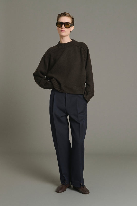 Felix Trousers - Navy Wool Pleated Women's - Soeur