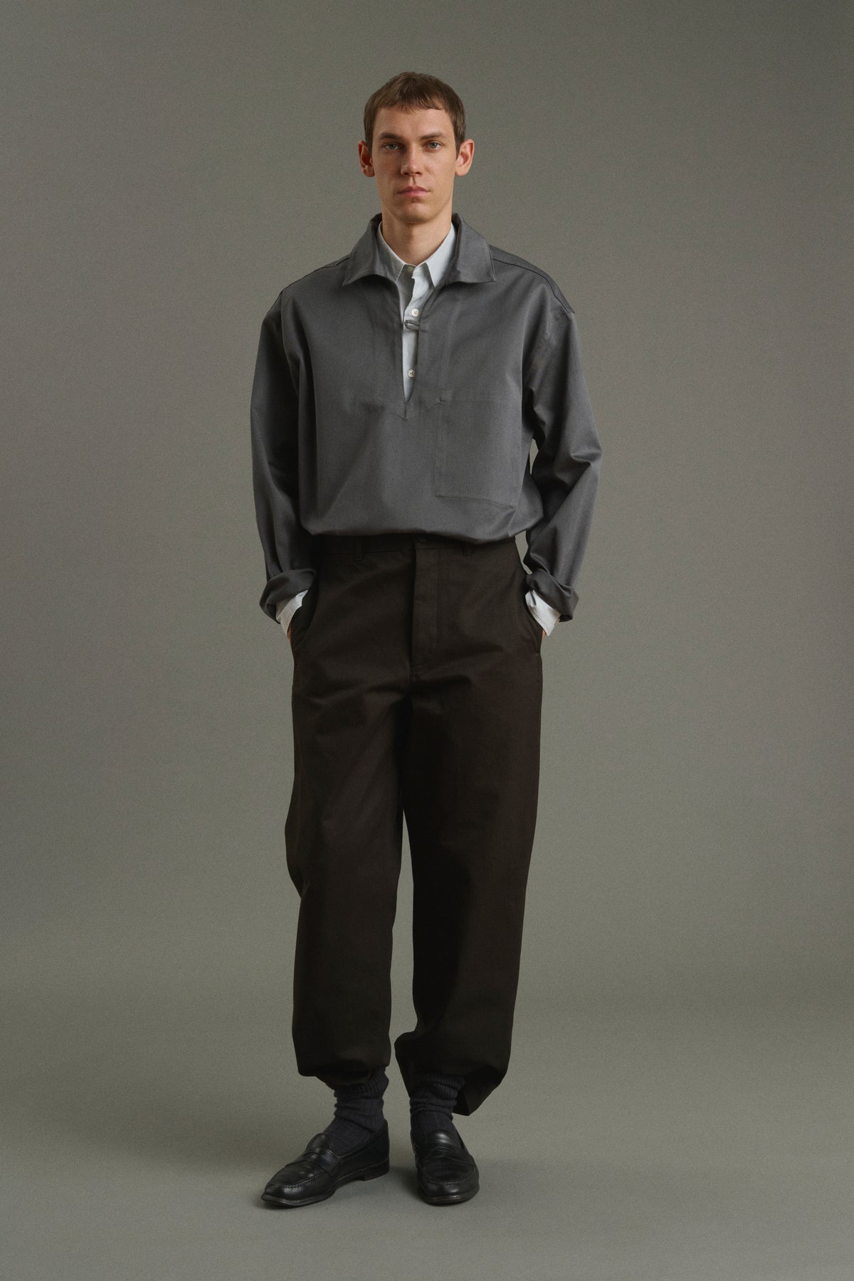 Chet Men's Trousers - Brown Cotton Gabardine Chinos - Frère vue 1