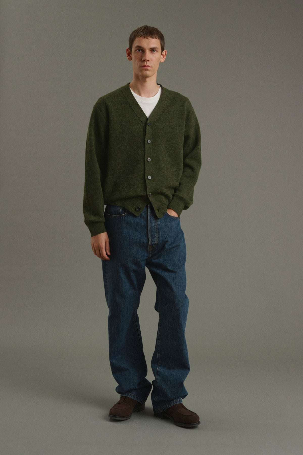 Cardigan Romeo - Dark Khaki - Wool - Men vue 1