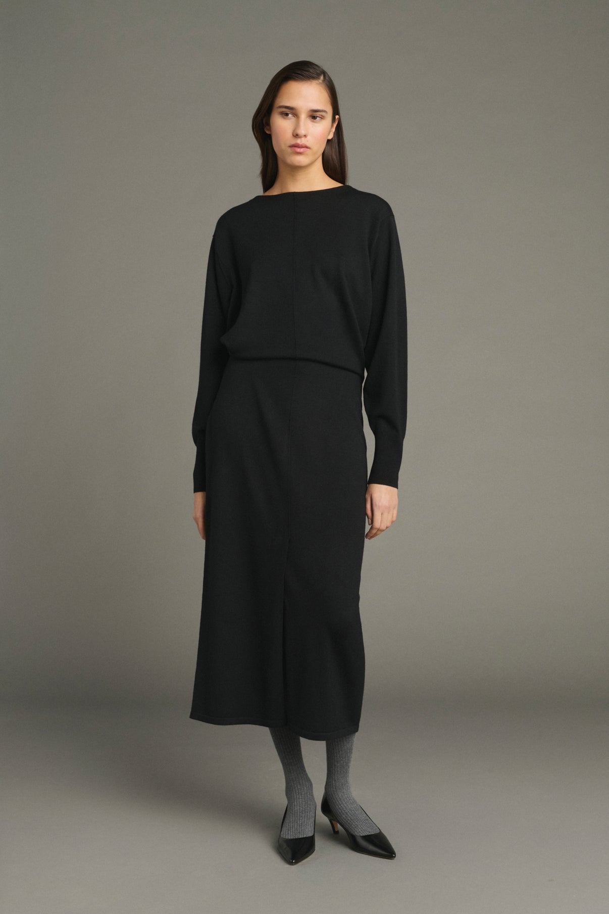 Kathleen dress - Black - Merino Wool - Women vue 1