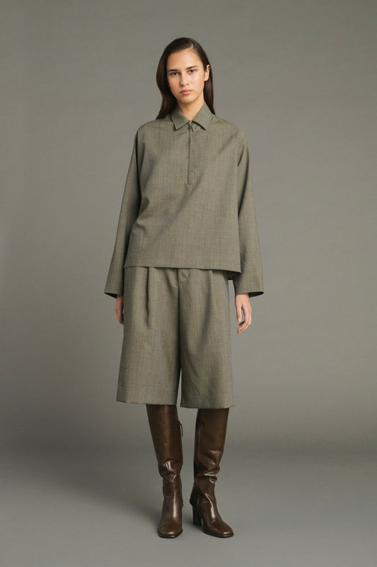 Louison Bermuda Shorts - Grey-Green - Wool - Women