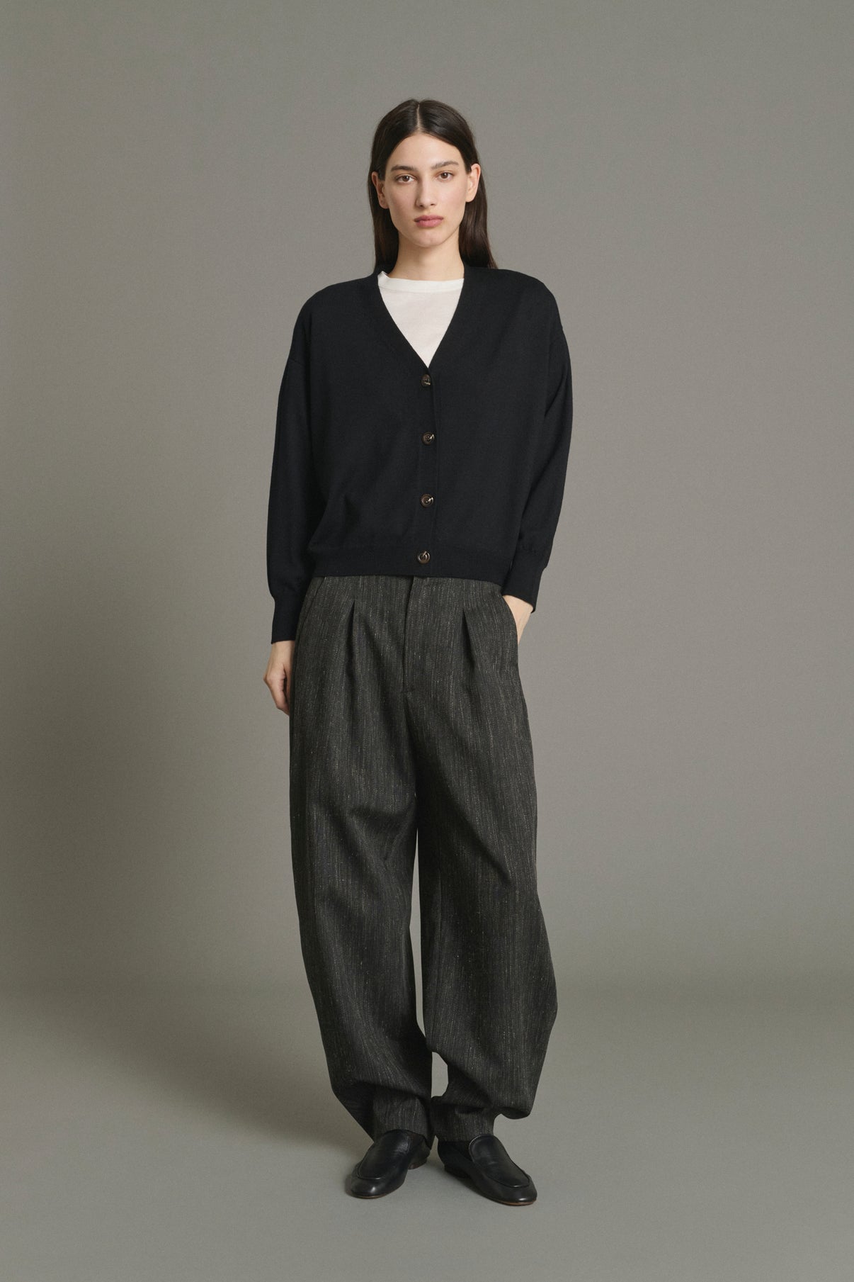 Cardigan Idem - Black - Merino Wool - Women vue 4