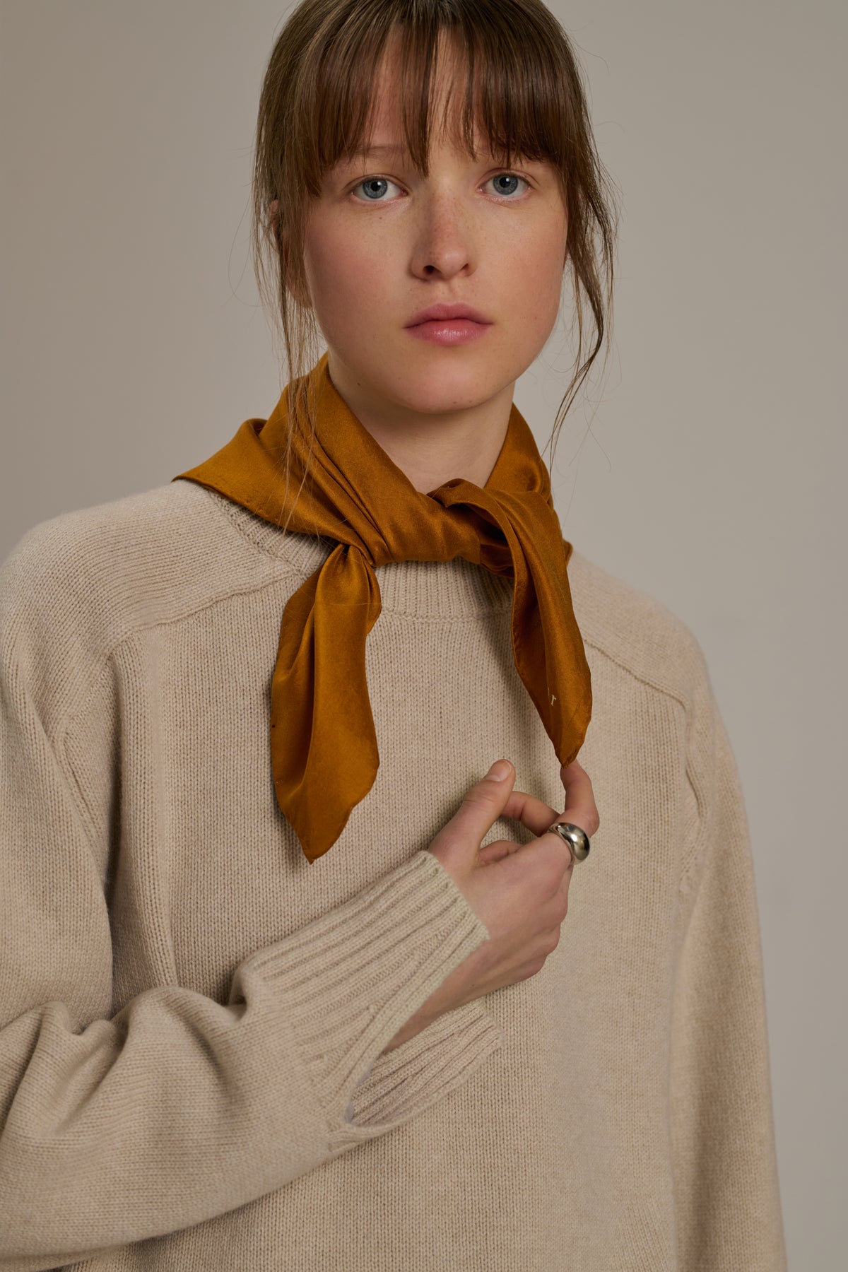 Scarf Square - Orange - Silk - Women vue 3